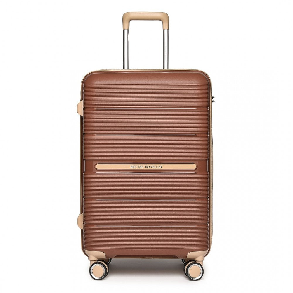 Multi-Texture Polypropylene Hard Shell Suitcase with TSA Lock – 20-Inch – Brown and Apricot