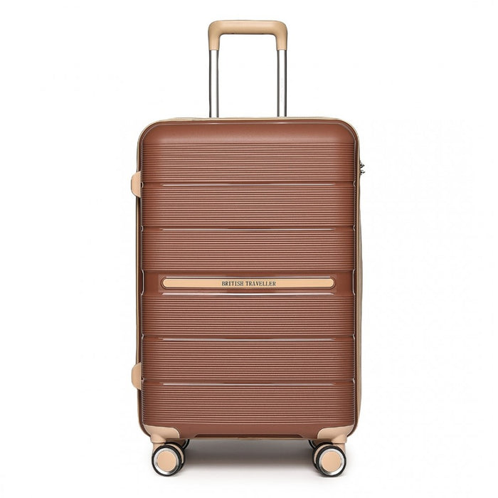 Multi-Texture Polypropylene Hard Shell Suitcase with TSA Lock – 28-Inch – Brown and Apricot