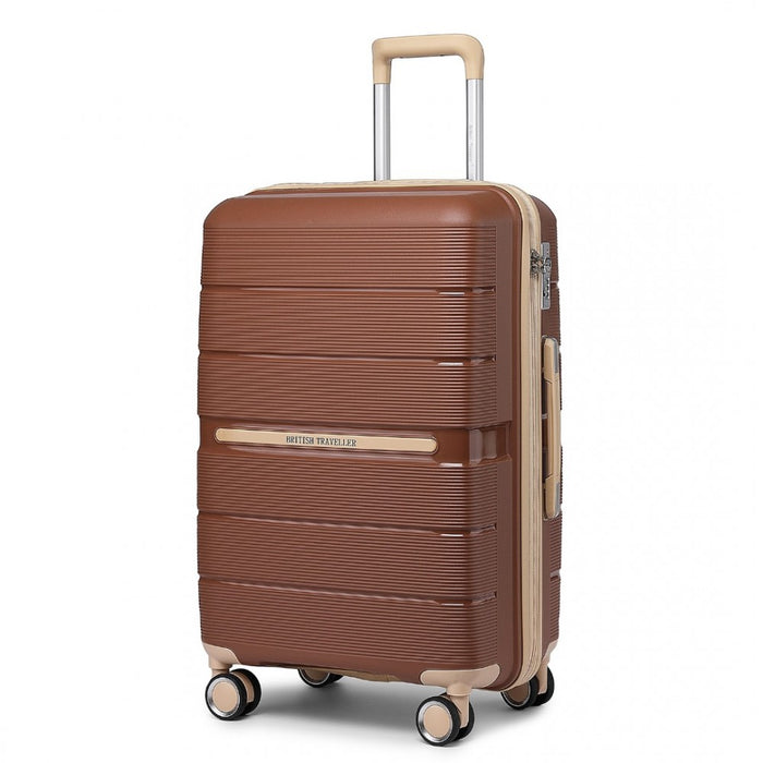 Multi-Texture Polypropylene Hard Shell Suitcase with TSA Lock – 28-Inch – Brown and Apricot