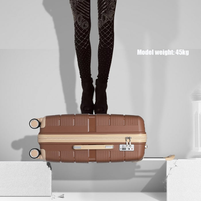 Multi-Texture Polypropylene Hard Shell Suitcase with TSA Lock – 28-Inch – Brown and Apricot