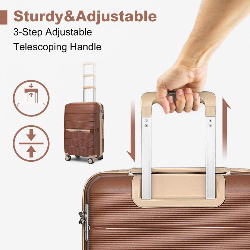 Multi-Texture Polypropylene Hard Shell Suitcase with TSA Lock – 20-Inch – Brown and Apricot