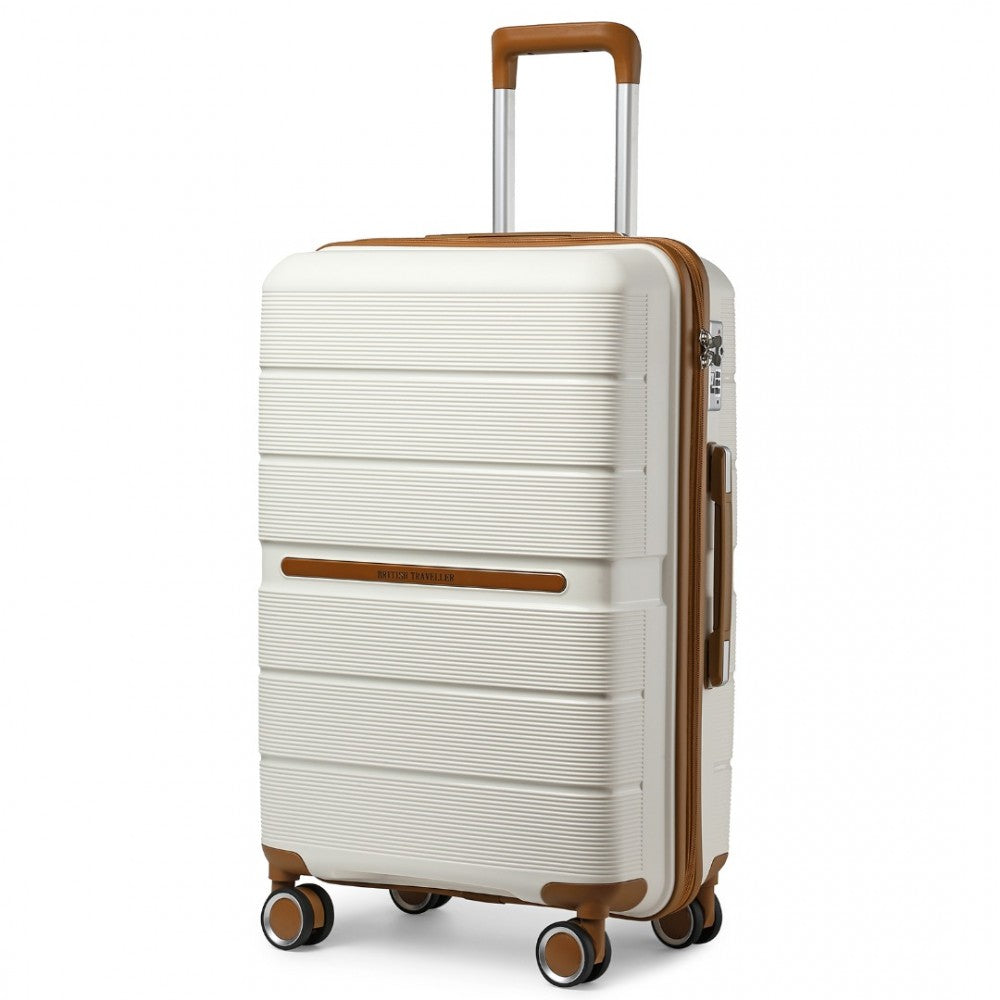 Multi-Texture Polypropylene Hard Shell Suitcase with TSA Lock – 24-Inch – Cream