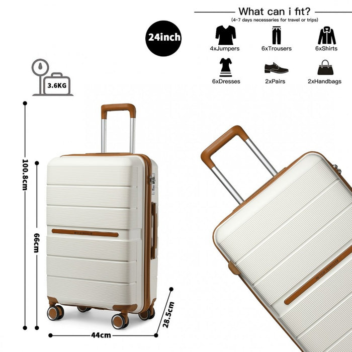 Multi-Texture Polypropylene Hard Shell Suitcase with TSA Lock – 24-Inch – Cream