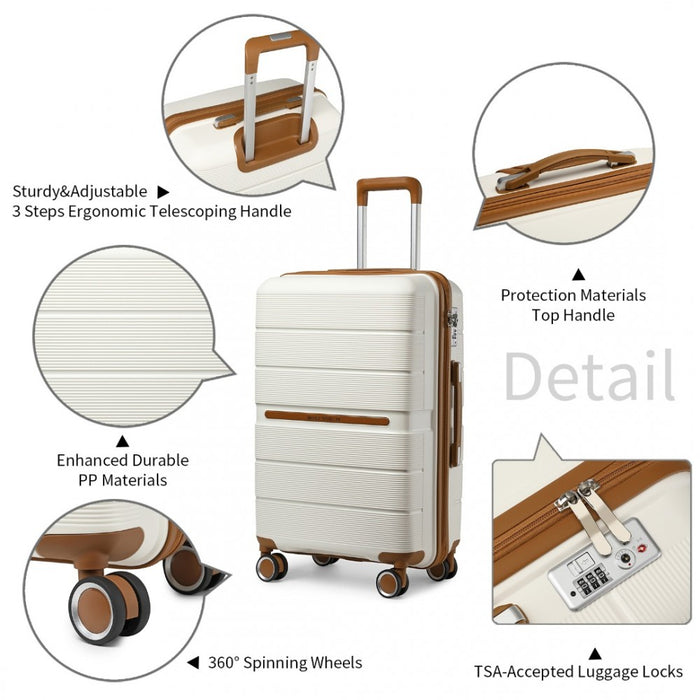 Multi-Texture Polypropylene Hard Shell Suitcase with TSA Lock – 24-Inch – Cream