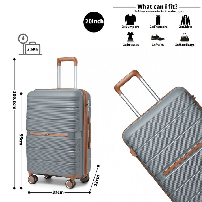 Multi-Texture Polypropylene Hard Shell Suitcase with TSA Lock – 20-Inch – Grey and Brown