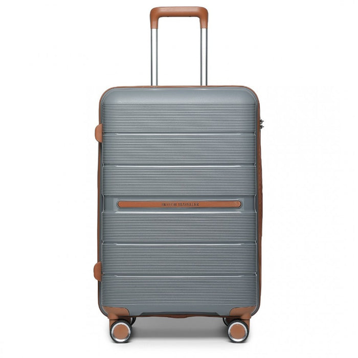 Multi-Texture Polypropylene Hard Shell Suitcase with TSA Lock – 20-Inch – Grey and Brown