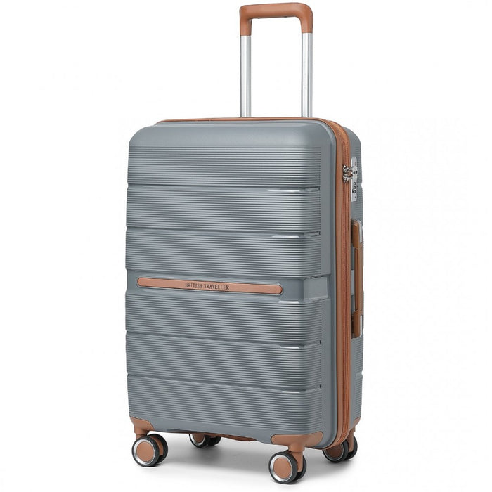 Multi-Texture Polypropylene Hard Shell Suitcase with TSA Lock – 20-Inch – Grey and Brown