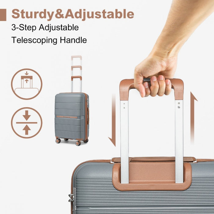 Multi-Texture Polypropylene Hard Shell Suitcase with TSA Lock – 20-Inch – Grey and Brown