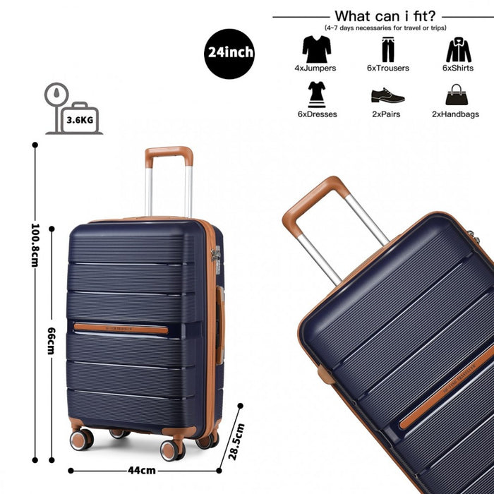 Multi-Texture Polypropylene Hard Shell Suitcase with TSA Lock – 24-Inch – Navy