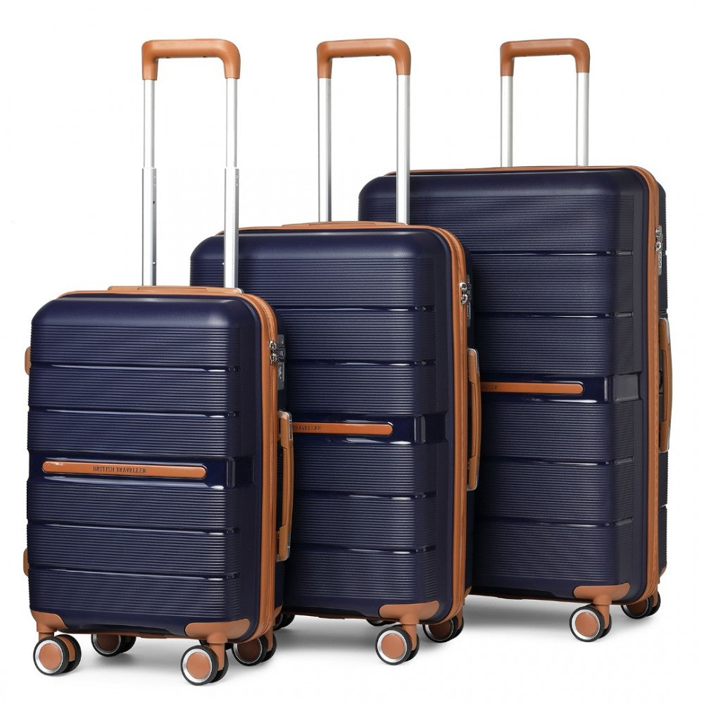 3-Piece Multi-Texture Polypropylene Hard Shell Suitcase Set with TSA Lock – Navy