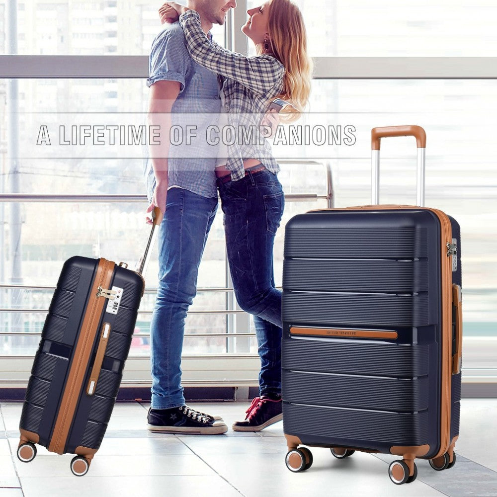 3-Piece Multi-Texture Polypropylene Hard Shell Suitcase Set with TSA Lock – Navy