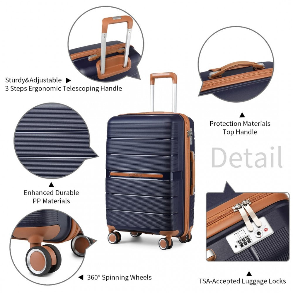 3-Piece Multi-Texture Polypropylene Hard Shell Suitcase Set with TSA Lock – Navy