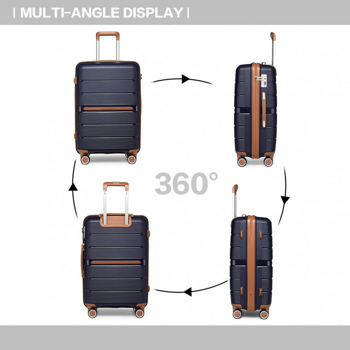 3-Piece Multi-Texture Polypropylene Hard Shell Suitcase Set with TSA Lock – Navy