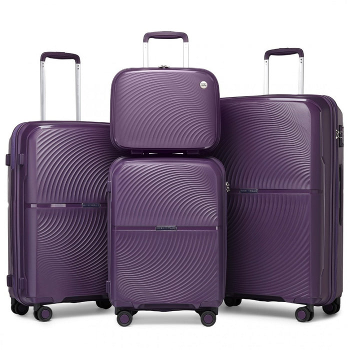 4-Piece Spinner PP Hard Shell Suitcase Set with TSA Lock and Vanity Case – Purple