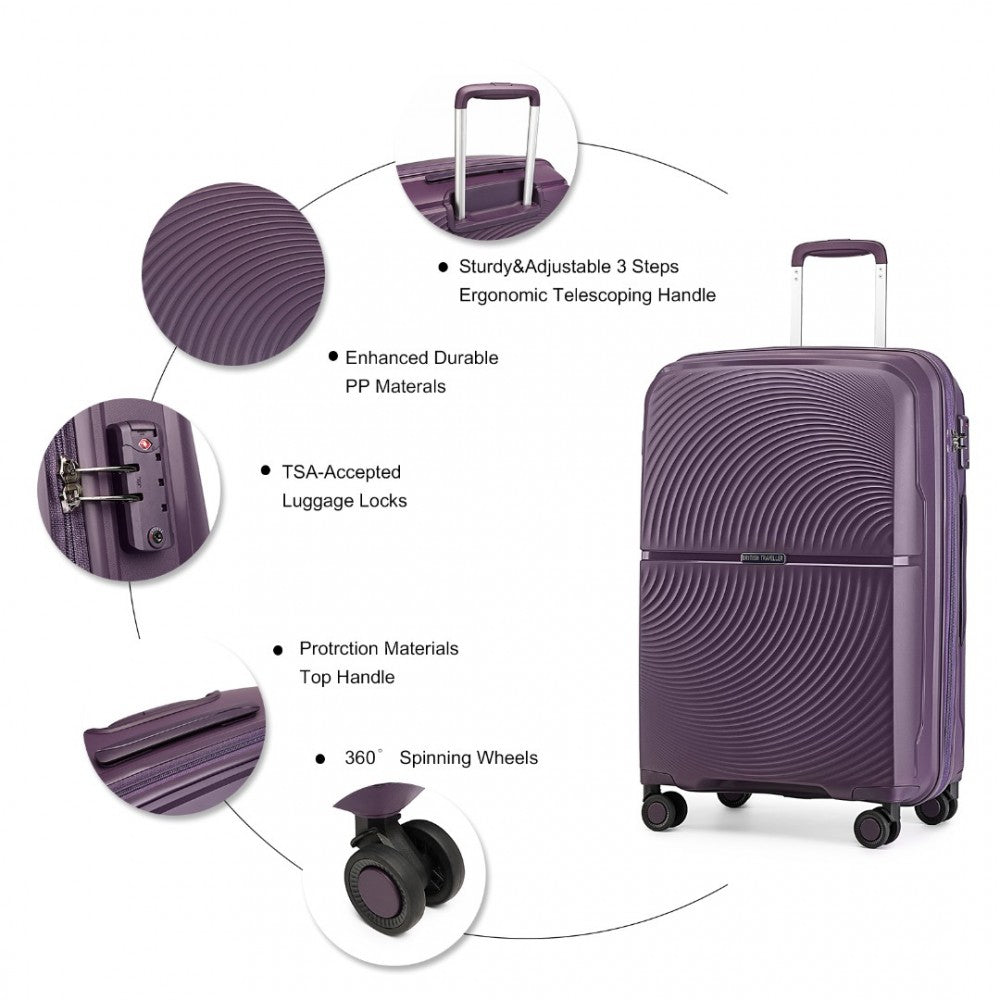 4-Piece Spinner PP Hard Shell Suitcase Set with TSA Lock and Vanity Case – Purple