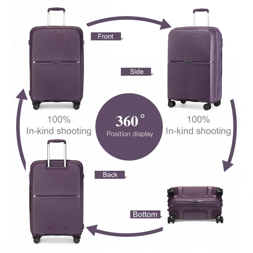 4-Piece Spinner PP Hard Shell Suitcase Set with TSA Lock and Vanity Case – Purple