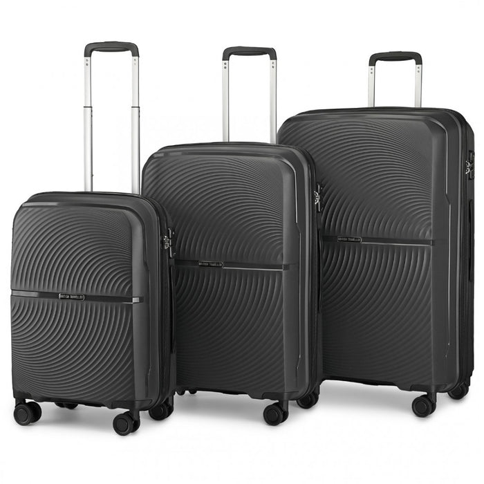 3-Piece Spinner PP Hard Shell Suitcase Set with TSA Lock – Black