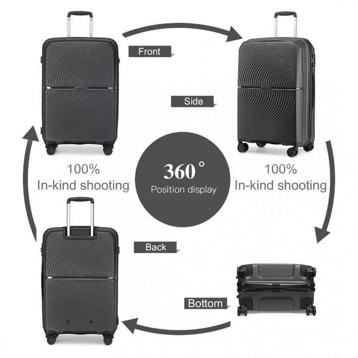 4-Piece Spinner PP Hard Shell Suitcase Set with TSA Lock and Vanity Case – Black