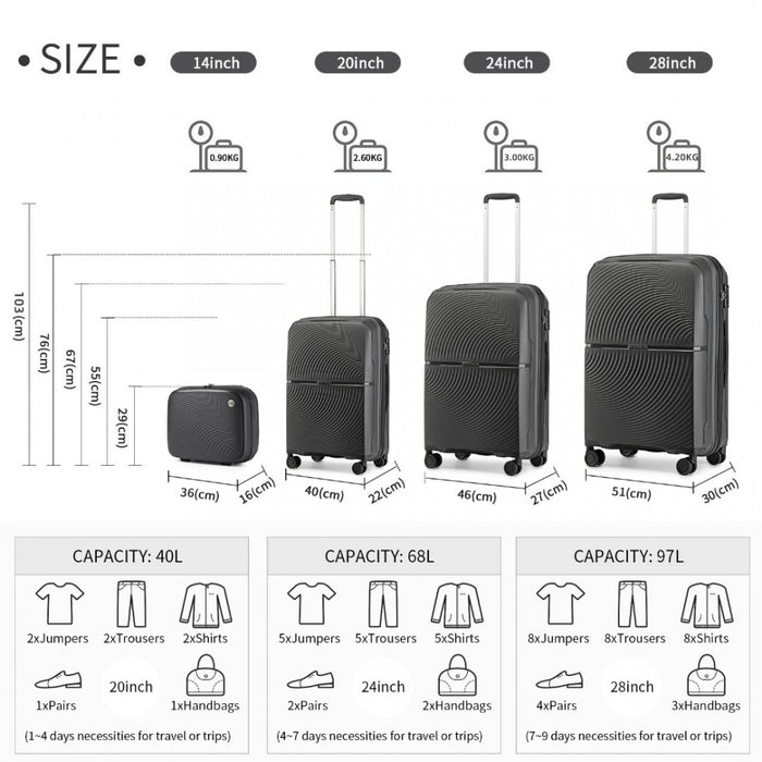 4-Piece Spinner PP Hard Shell Suitcase Set with TSA Lock and Vanity Case – Black
