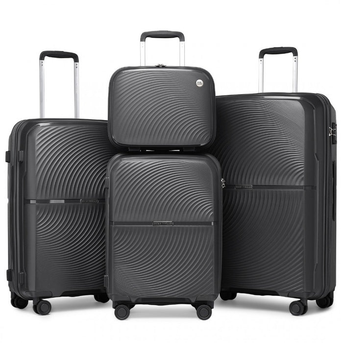 4-Piece Spinner PP Hard Shell Suitcase Set with TSA Lock and Vanity Case – Black