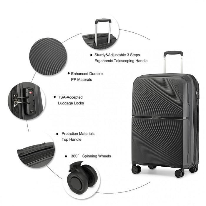 4-Piece Spinner PP Hard Shell Suitcase Set with TSA Lock and Vanity Case – Black