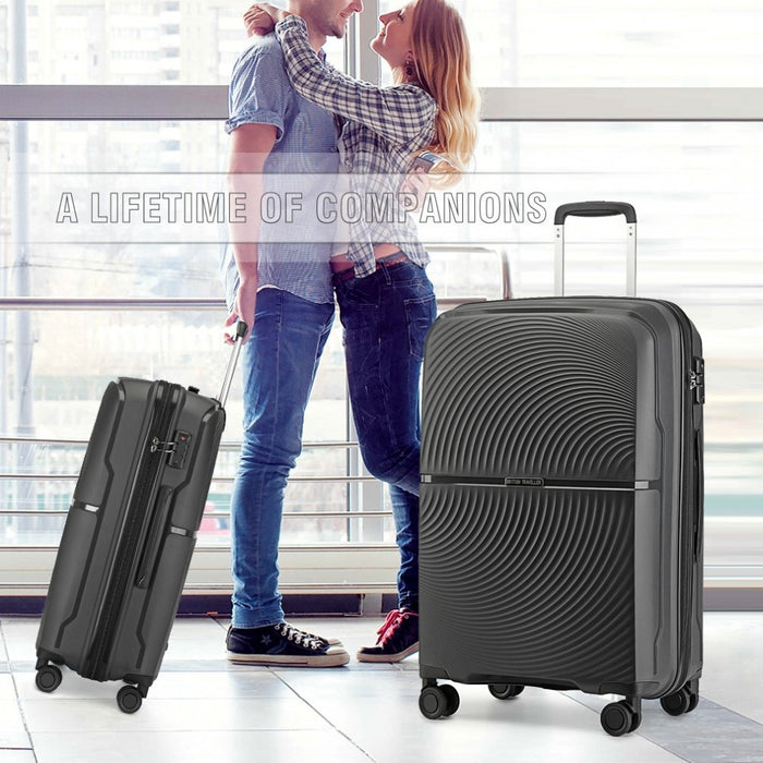 3-Piece Spinner PP Hard Shell Suitcase Set with TSA Lock – Black