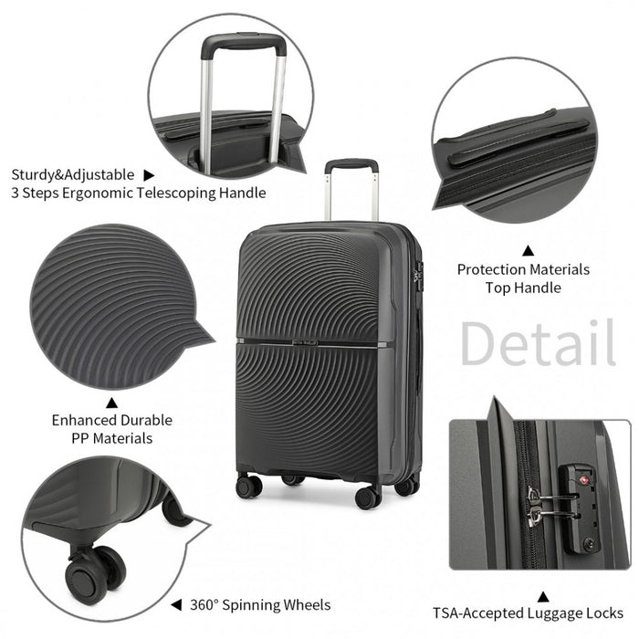 3-Piece Spinner PP Hard Shell Suitcase Set with TSA Lock – Black