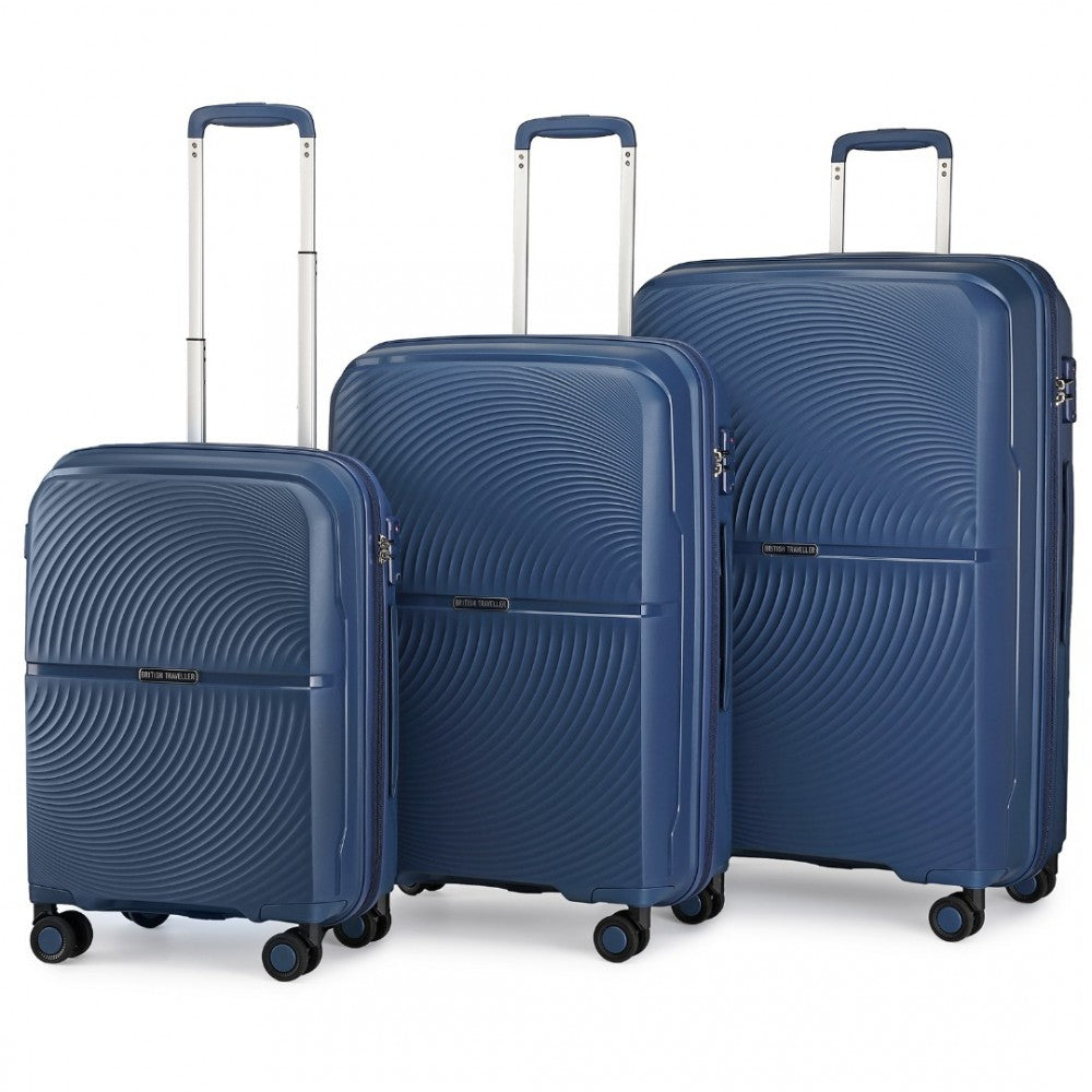 3-Piece Spinner PP Hard Shell Suitcase Set with TSA Lock – Navy