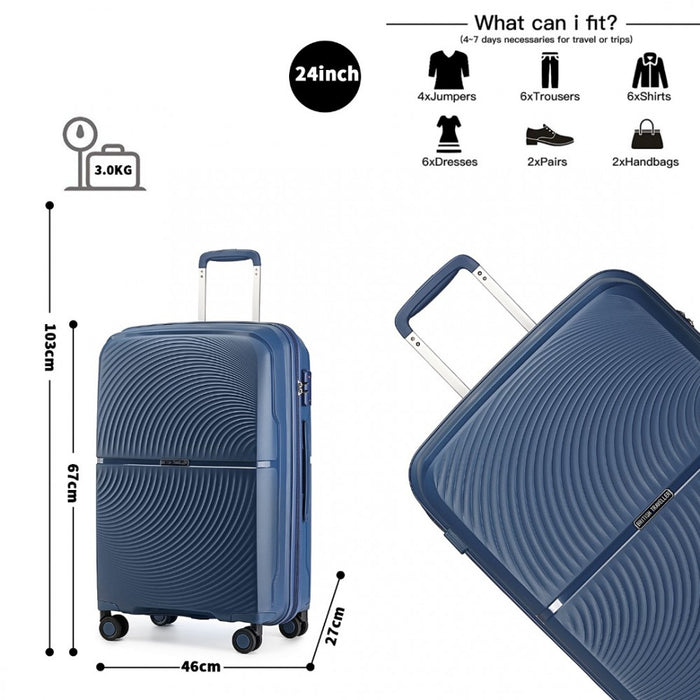 3-Piece Spinner PP Hard Shell Suitcase Set with TSA Lock – Navy