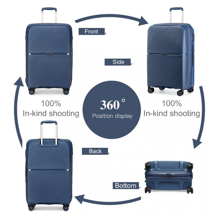 4-Piece Spinner PP Hard Shell Suitcase Set with TSA Lock and Vanity Case – Navy