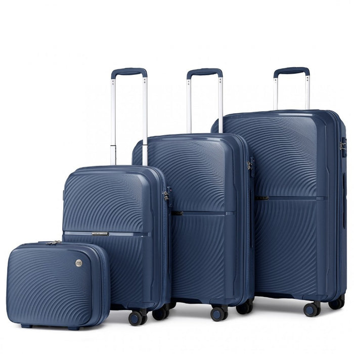 4-Piece Spinner PP Hard Shell Suitcase Set with TSA Lock and Vanity Case – Navy