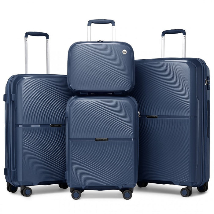 4-Piece Spinner PP Hard Shell Suitcase Set with TSA Lock and Vanity Case – Navy
