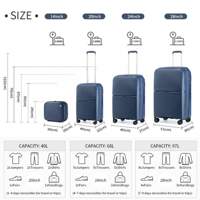 4-Piece Spinner PP Hard Shell Suitcase Set with TSA Lock and Vanity Case – Navy