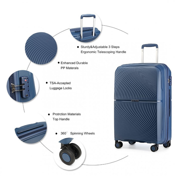 4-Piece Spinner PP Hard Shell Suitcase Set with TSA Lock and Vanity Case – Navy