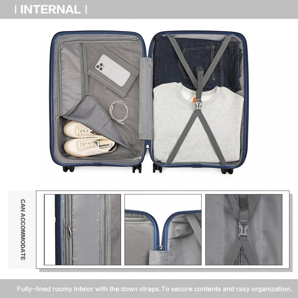 3-Piece Spinner PP Hard Shell Suitcase Set with TSA Lock – Navy