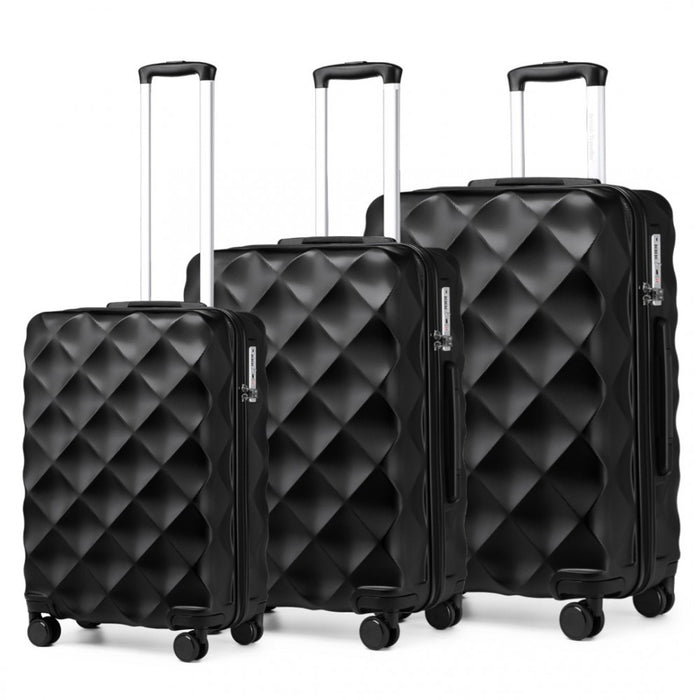 3-Piece Ultralight ABS and Polycarbonate Bumpy Diamond Luggage Set with TSA Lock – Black