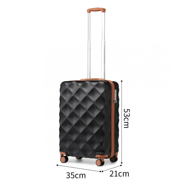 3-Piece Ultralight ABS and Polycarbonate Bumpy Diamond Luggage Set with TSA Lock – Black and Brown