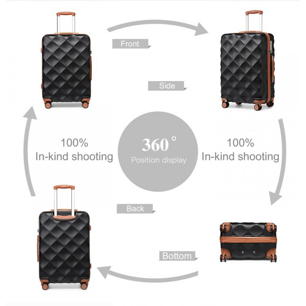 3-Piece Ultralight ABS and Polycarbonate Bumpy Diamond Luggage Set with TSA Lock – Black and Brown