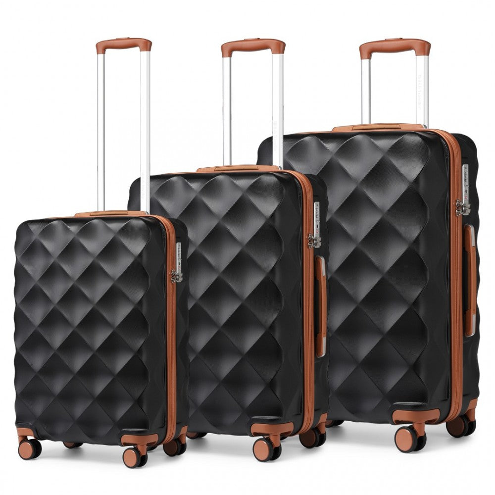 3-Piece Ultralight ABS and Polycarbonate Bumpy Diamond Luggage Set with TSA Lock – Black and Brown