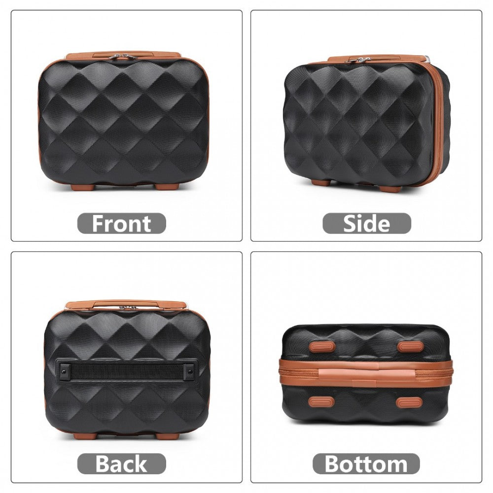 4-Piece Ultralight ABS and Polycarbonate Bumpy Diamond Luggage Set with TSA Lock – Black and Brown