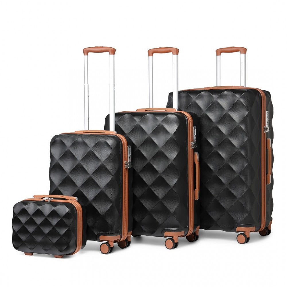 4-Piece Ultralight ABS and Polycarbonate Bumpy Diamond Luggage Set with TSA Lock – Black and Brown