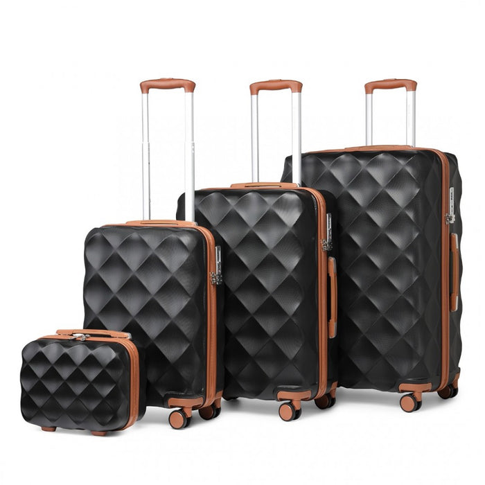 4-Piece Ultralight ABS and Polycarbonate Bumpy Diamond Luggage Set with TSA Lock – Black and Brown