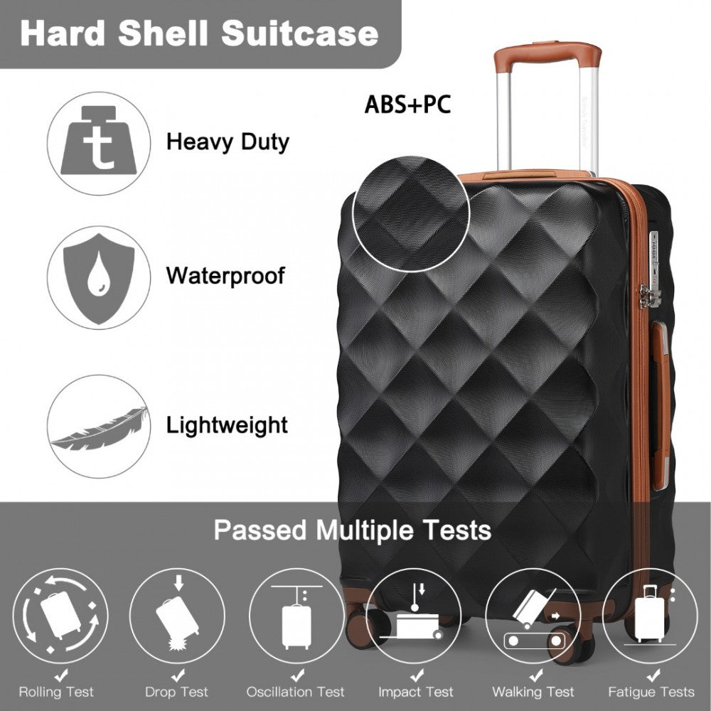 4-Piece Ultralight ABS and Polycarbonate Bumpy Diamond Luggage Set with TSA Lock – Black and Brown