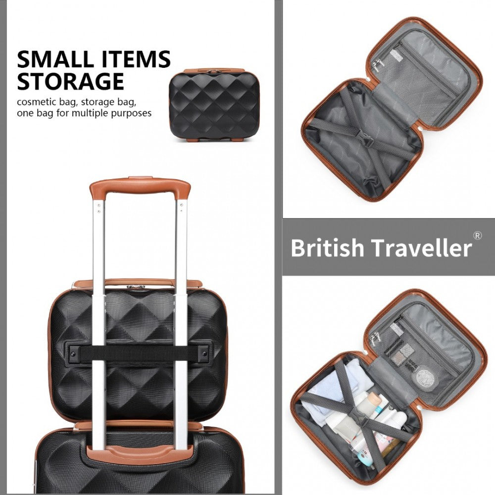 4-Piece Ultralight ABS and Polycarbonate Bumpy Diamond Luggage Set with TSA Lock – Black and Brown