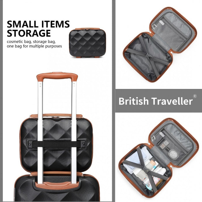 4-Piece Ultralight ABS and Polycarbonate Bumpy Diamond Luggage Set with TSA Lock – Black and Brown