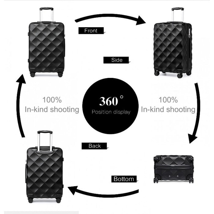 4-Piece Ultralight ABS and Polycarbonate Bumpy Diamond Luggage Set with TSA Lock – Black