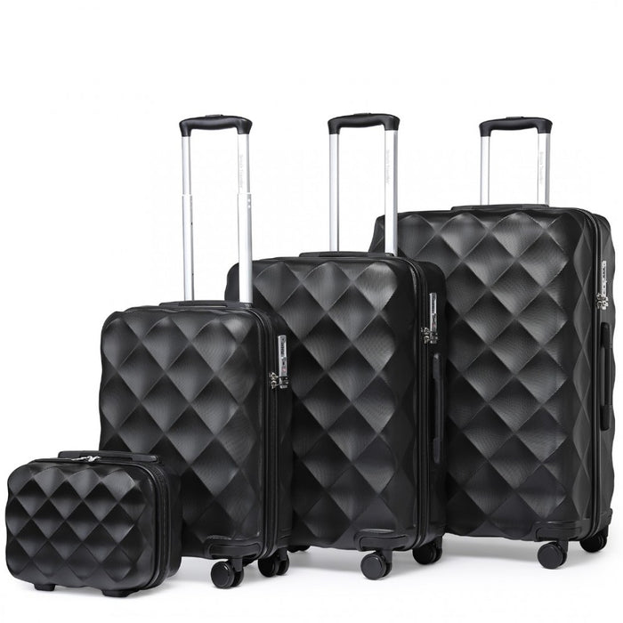 4-Piece Ultralight ABS and Polycarbonate Bumpy Diamond Luggage Set with TSA Lock – Black