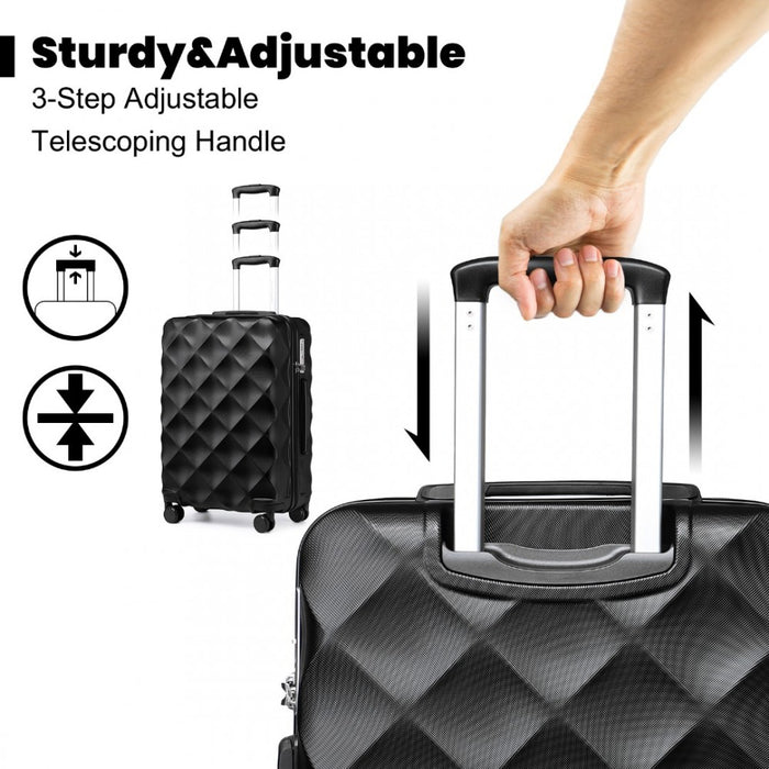 4-Piece Ultralight ABS and Polycarbonate Bumpy Diamond Luggage Set with TSA Lock – Black