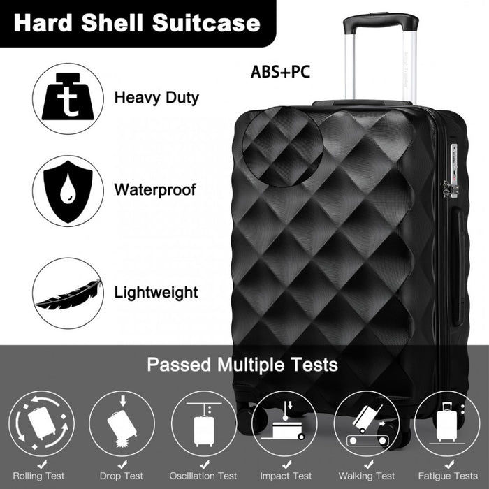 4-Piece Ultralight ABS and Polycarbonate Bumpy Diamond Luggage Set with TSA Lock – Black