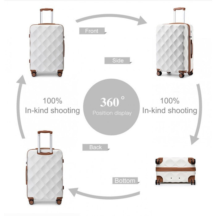 3-Piece Ultralight ABS and Polycarbonate Bumpy Diamond Luggage Set with TSA Lock – Cream